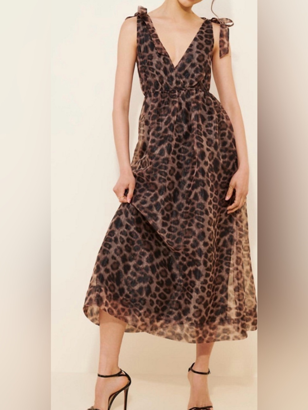 DANIEL RAINN ORGANZA BROWN BLACK ANIMAL PATTERN SLEEVELESS V-NECK MAXI DRESS XXS